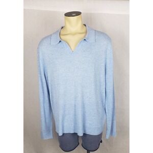 The Commons Mens 100% Cashmere Polo Sweater Seafoam Blue XXL Quiet Luxury Spring